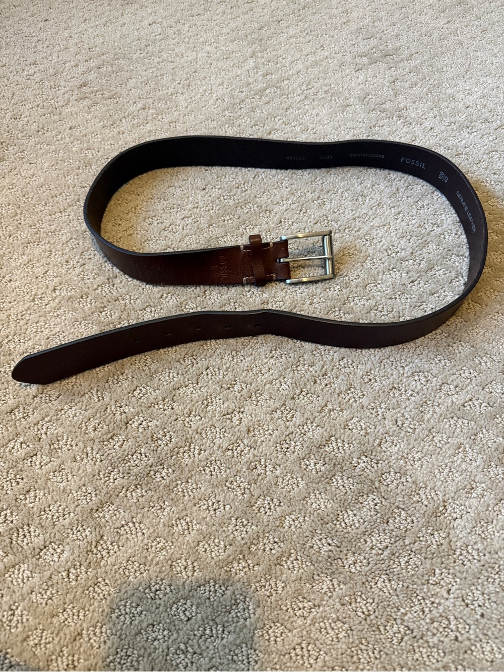 Fossil Dark Brown Leather Belt with Silver Buckle, XL